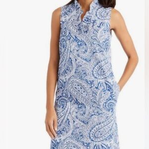 J.McLaughlin Dress Women’s Small Durham Sleeveless Ruffle Navy White Paisley